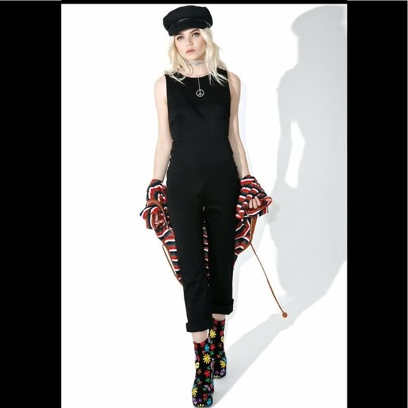NWT Wildfox “Nikia Mad Maven” Black Twill Jumpsuit - Picture 1 of 5
